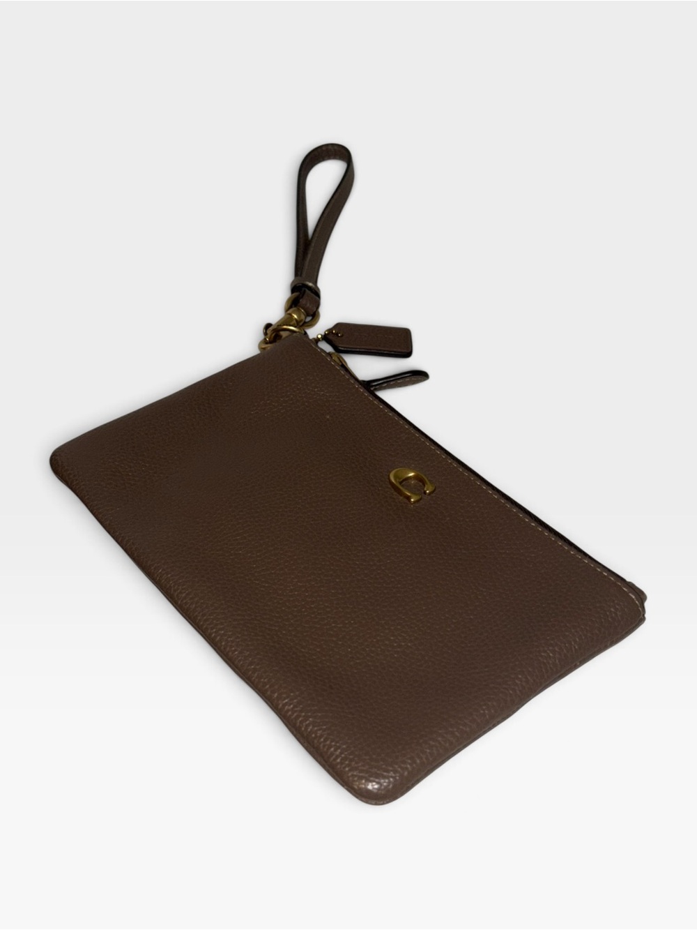 Coach Large Wristlet Brown Pebble Leather Clutch Card Slots NWOT